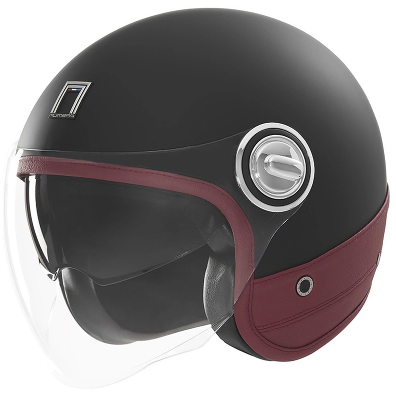 Offener Motorradhelm NOX PREMIUM Heritage mattschwarz mit rotem Leder