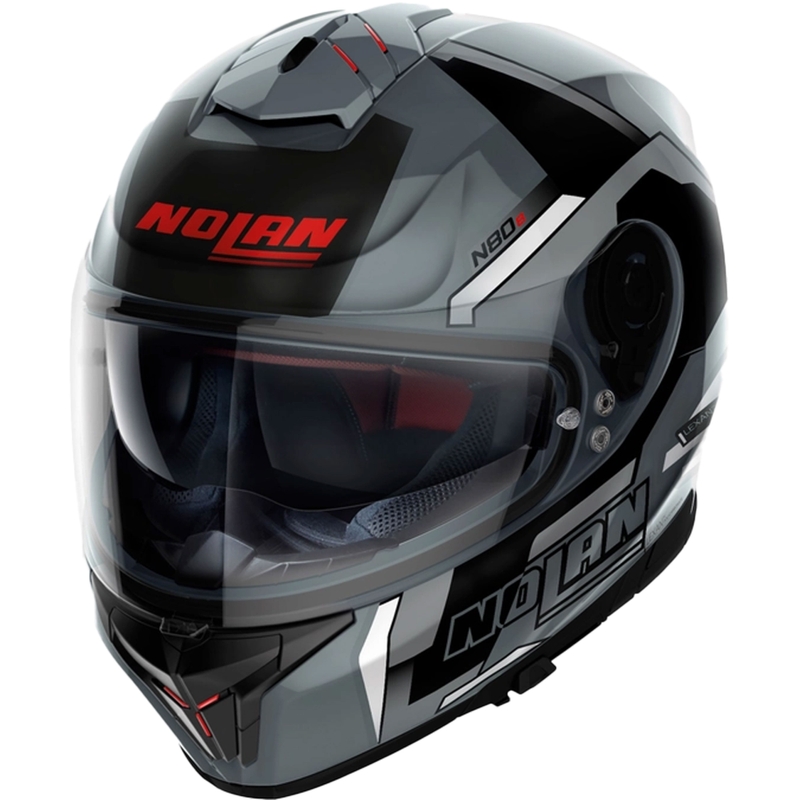 Nolan N80-8 Wanted N-Com Integralhelm Motorrad glänzend schwarz-grau