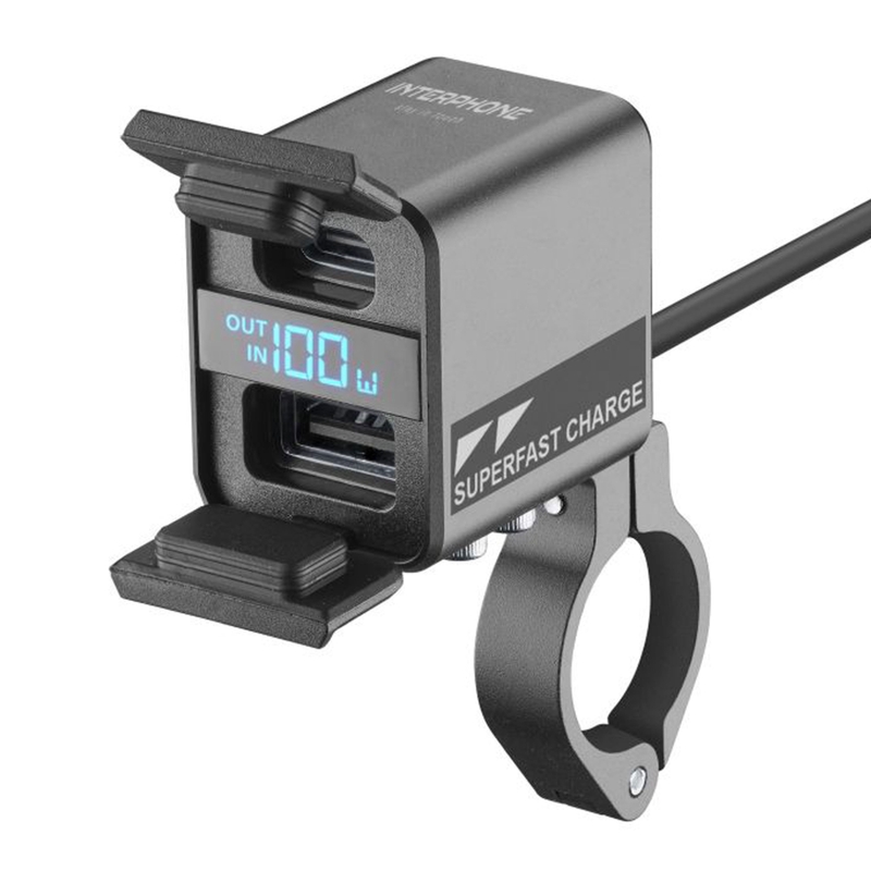 Interphone USB-C, USB-A Ladegerät mit Motorradbatterieladung schwarz