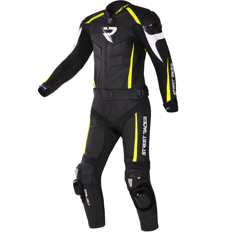 Street Racer Fast Track 2.1 Schwarz-Fluo Gelb-Weißer Motorradoverall aus Leder