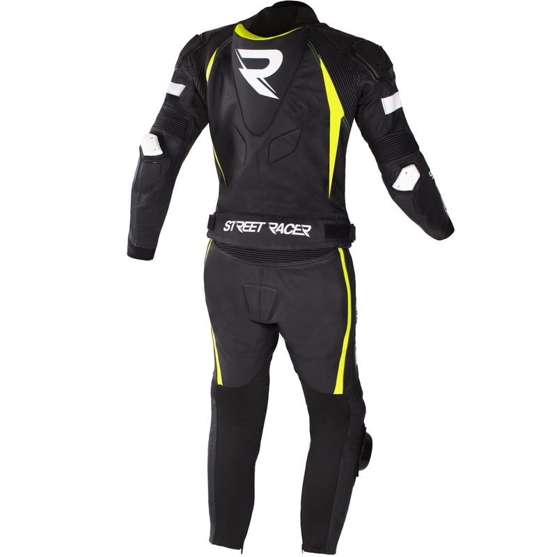 Street Racer Fast Track 2.1 Schwarz-Fluo Gelb-Weißer Motorradoverall aus Leder