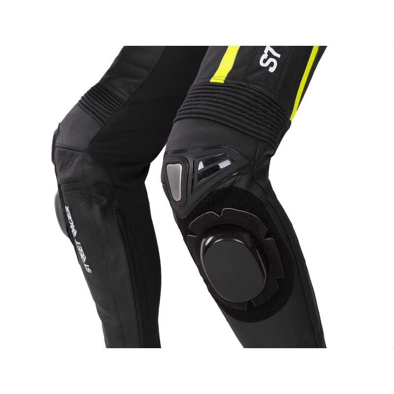 Street Racer Fast Track 2.1 Schwarz-Fluo Gelb-Weißer Motorradoverall aus Leder