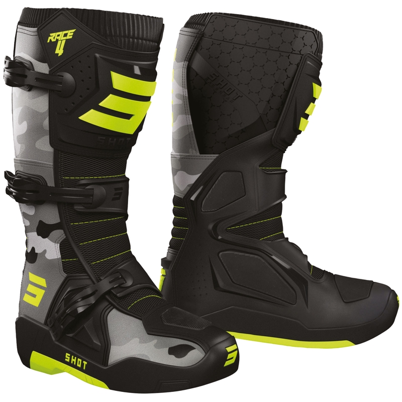 Motocross-Stiefel Shot Race 4, Camouflage-Fluorogelb