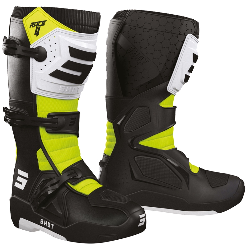 Shot Race 4 Motorradstiefel schwarz-weiß-fluoreszierend gelb