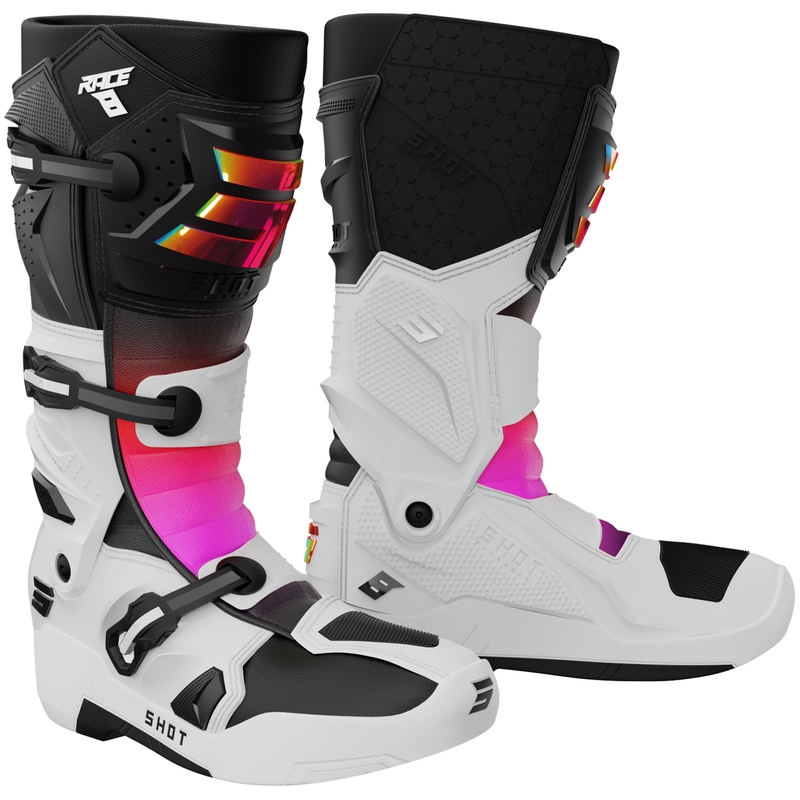 Shot Race 8 Holographic weiß-schwarz-pink Motocross-Stiefel