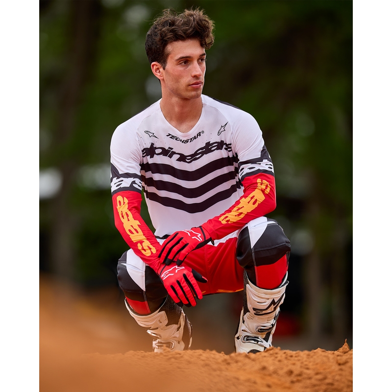 Alpinestars Techstar Motocross-Trikot Limited Edition Tiefschwarz-Weiß-Fluorot-Orange