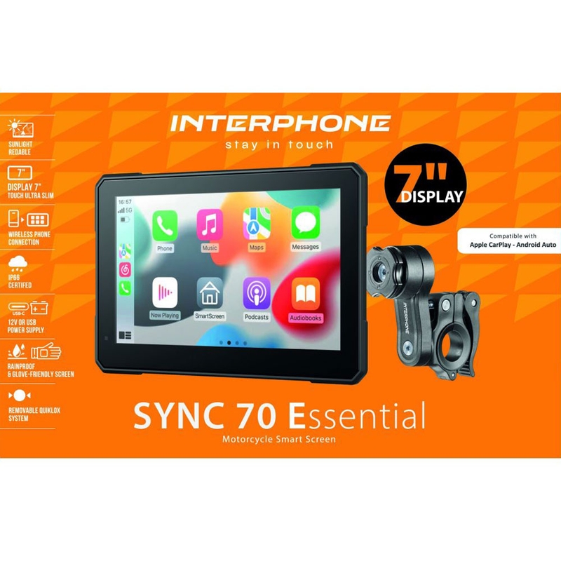 Interphone SYNC70 ESSENTIAL Apple CarPlay und Android Auto Display für Motorräder
