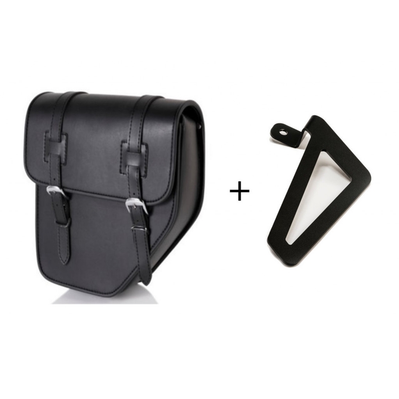 Leder-Satteltasche CUSTOMACCES IBIZA schwarz left, with metal base left side and left fitting kit