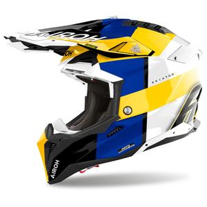 Airoh Aviator 3 Monarch Motocrosshelm blau-gelb glänzend
