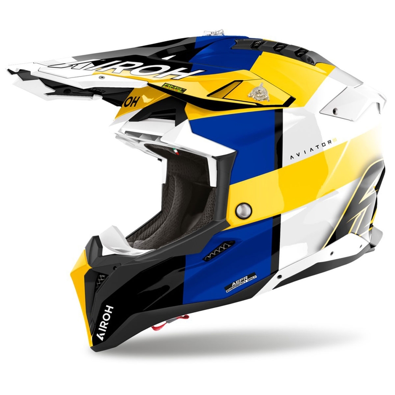 Airoh Aviator 3 Monarch Motocrosshelm blau-gelb glänzend