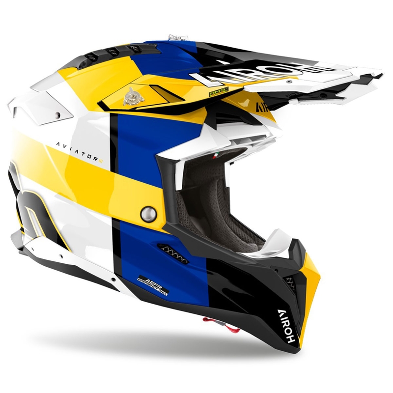 Airoh Aviator 3 Monarch Motocrosshelm blau-gelb glänzend