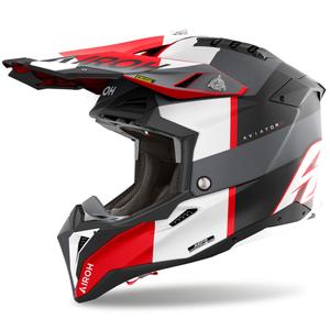 Motocrosshelm Airoh Aviator 3 Monarch grau-rot matt