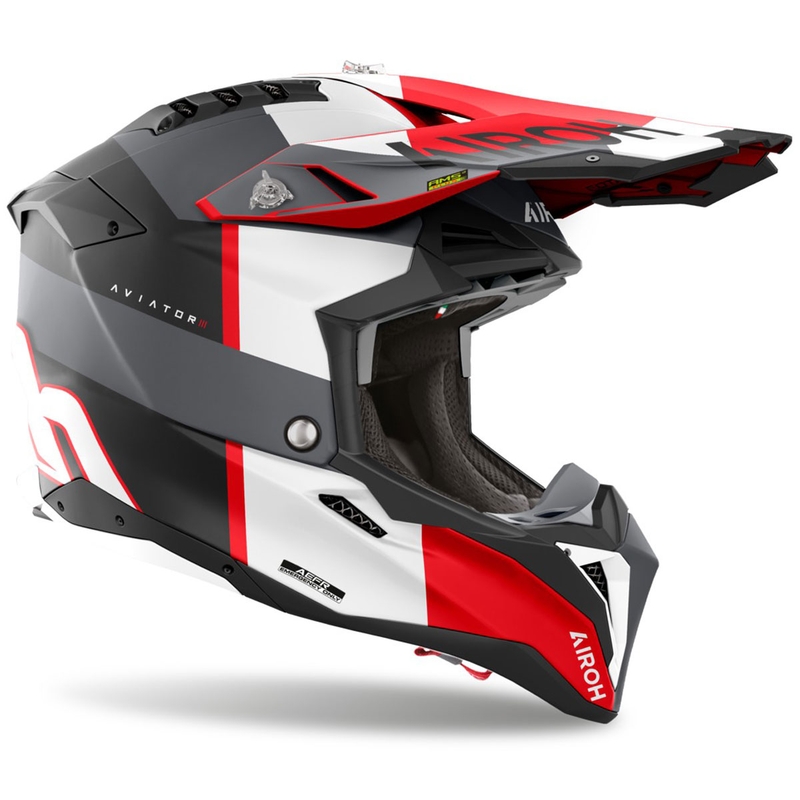 Motocrosshelm Airoh Aviator 3 Monarch grau-rot matt