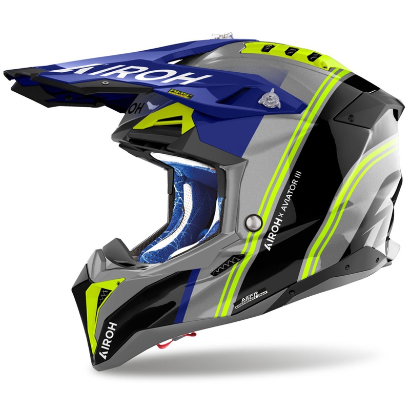 Motocrosshelm Airoh Aviator 3 Hima blau glänzend