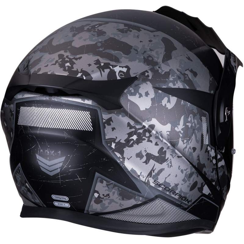 Klappbarer Endurohelm Scorpion ADX-1 Battleflage schwarz-silber Ausverkauf