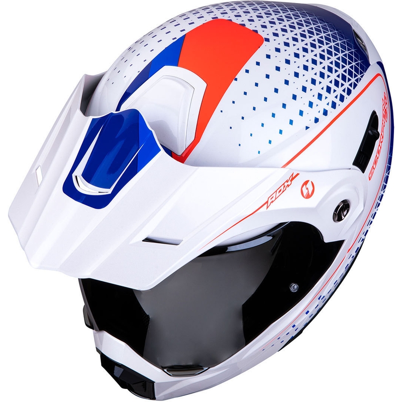 Klappbarer Endurohelm Scorpion ADX-1 Horizon weiß-rot-blau Ausverkauf