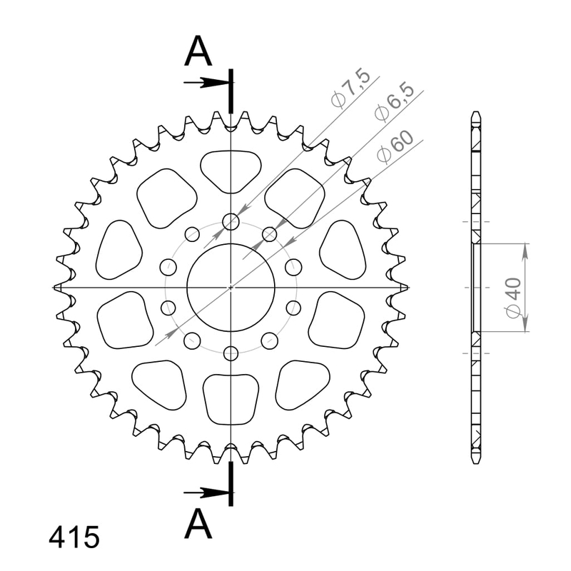 Aluminium-Ketten Rad SUPERSPROX orange 38T, 415