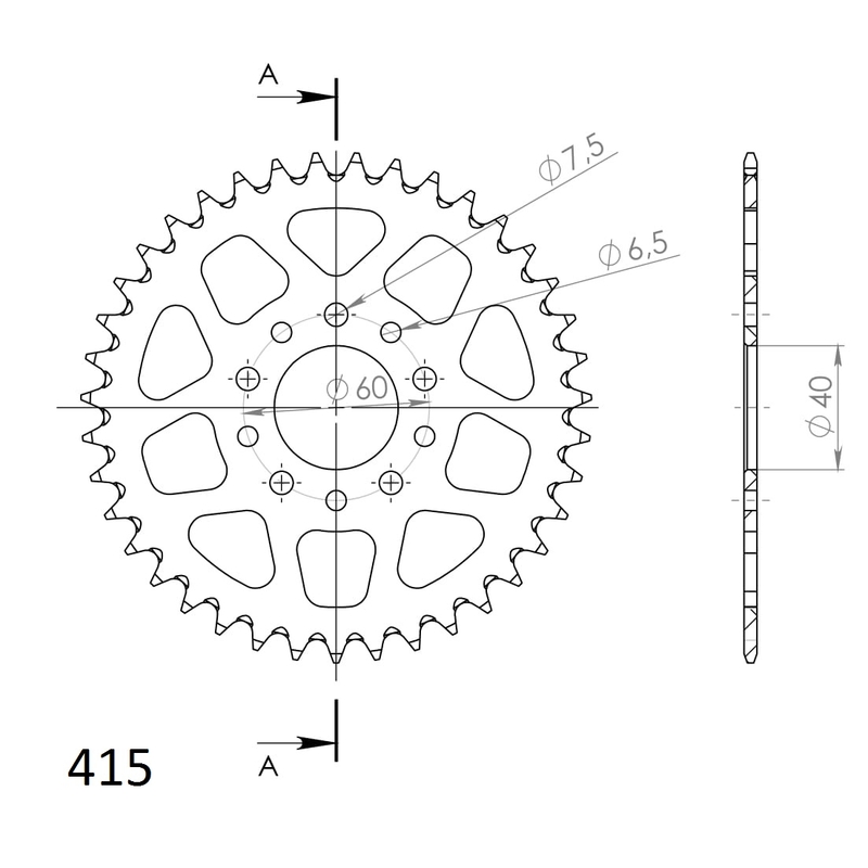 Aluminium-Ketten Rad SUPERSPROX orange 39T, 415