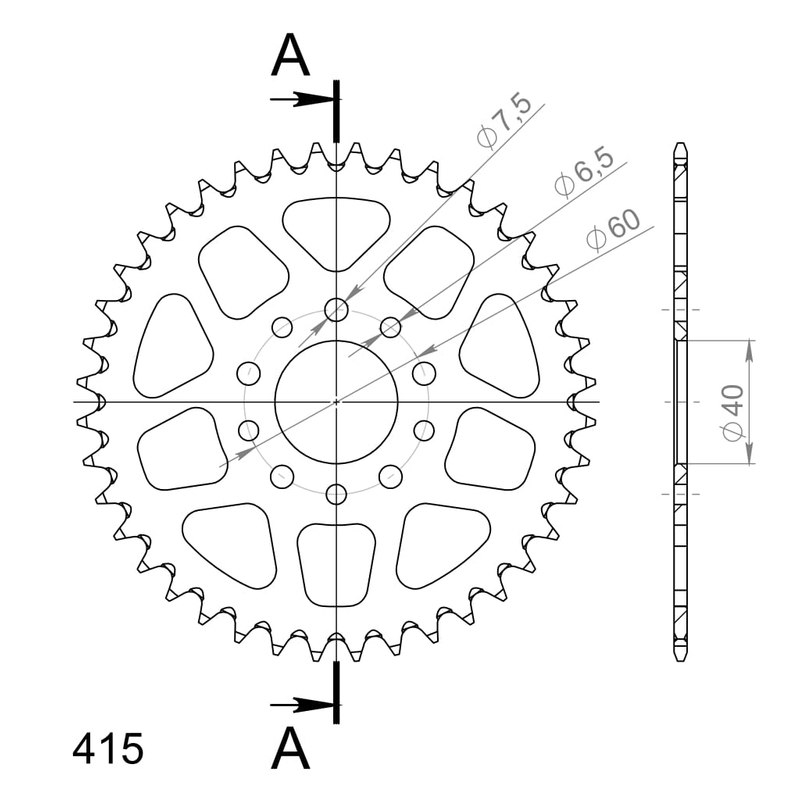 Aluminium-Ketten Rad SUPERSPROX schwarz 40T, 415