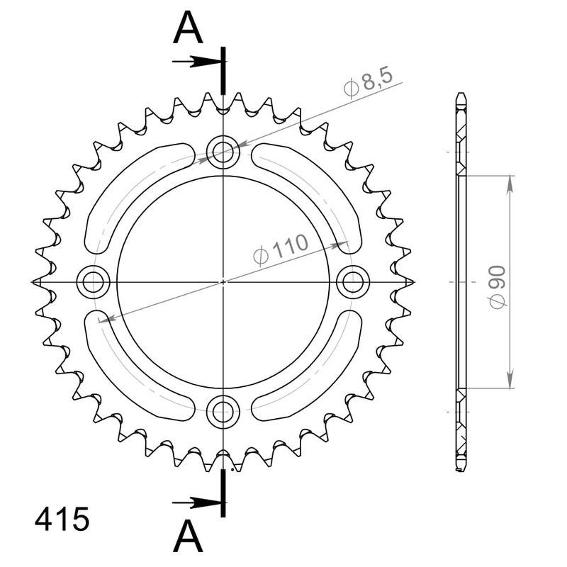 Aluminium-Ketten Rad SUPERSPROX schwarz 38T, 415