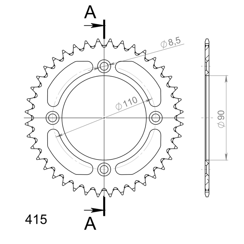 Aluminium-Ketten Rad SUPERSPROX schwarz 40T, 415
