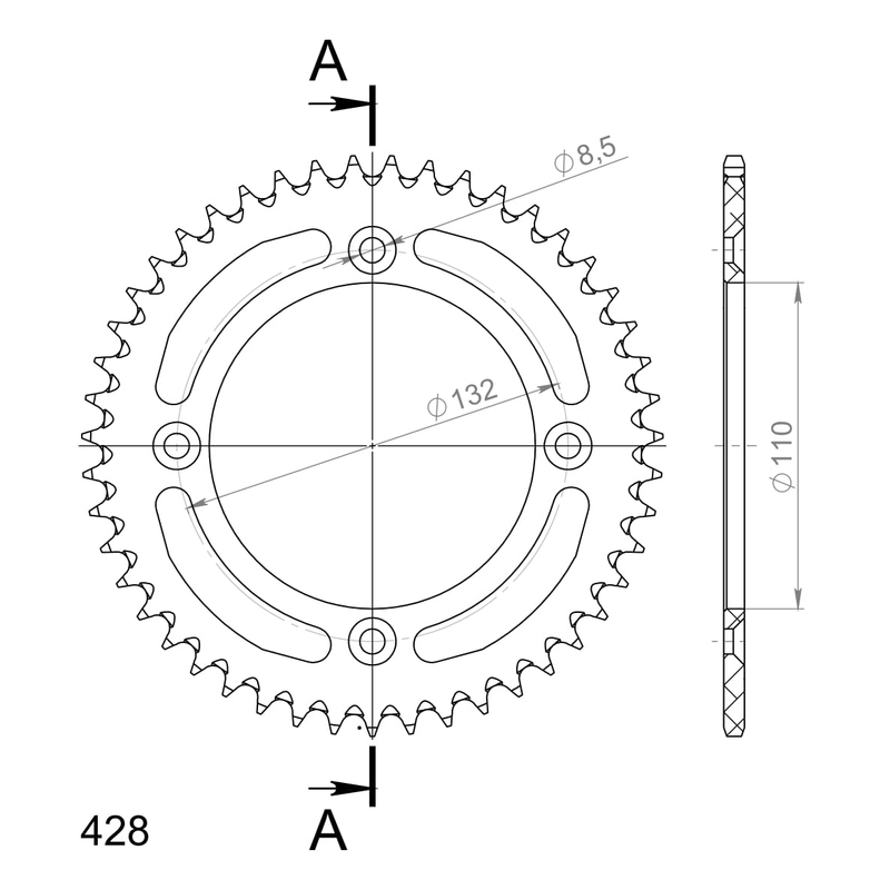 Aluminium-Ketten Rad SUPERSPROX schwarz 47T, 428
