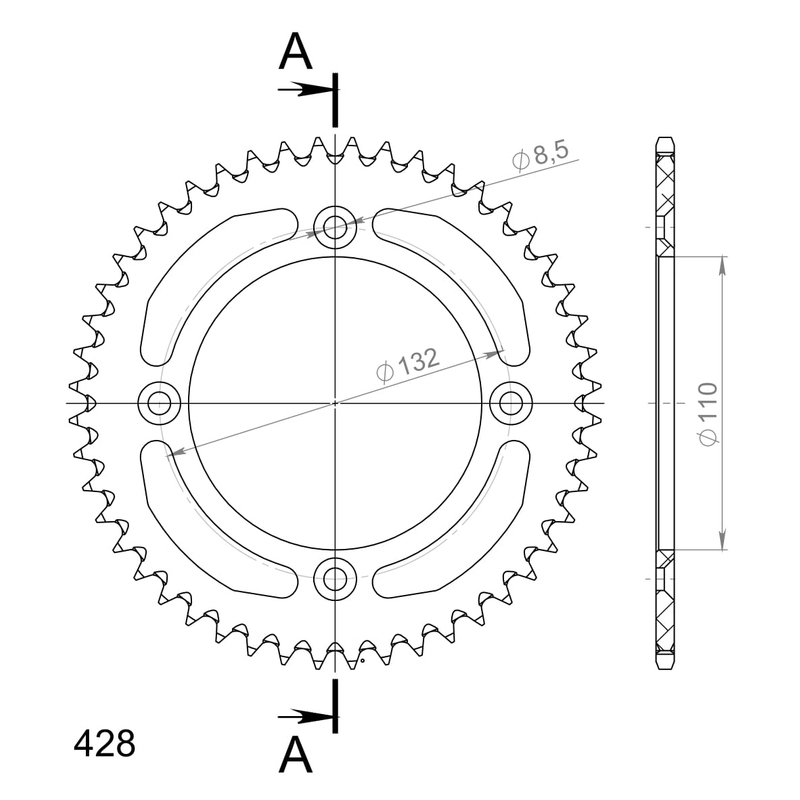Aluminium-Ketten Rad SUPERSPROX schwarz 48T, 428