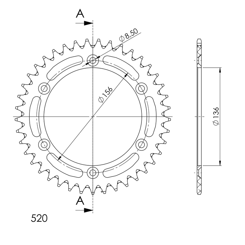 Aluminium-Ketten Rad SUPERSPROX schwarz 41T, 520