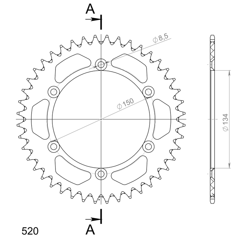 Aluminium-Ketten Rad SUPERSPROX schwarz 44T, 520 Ausverkauf