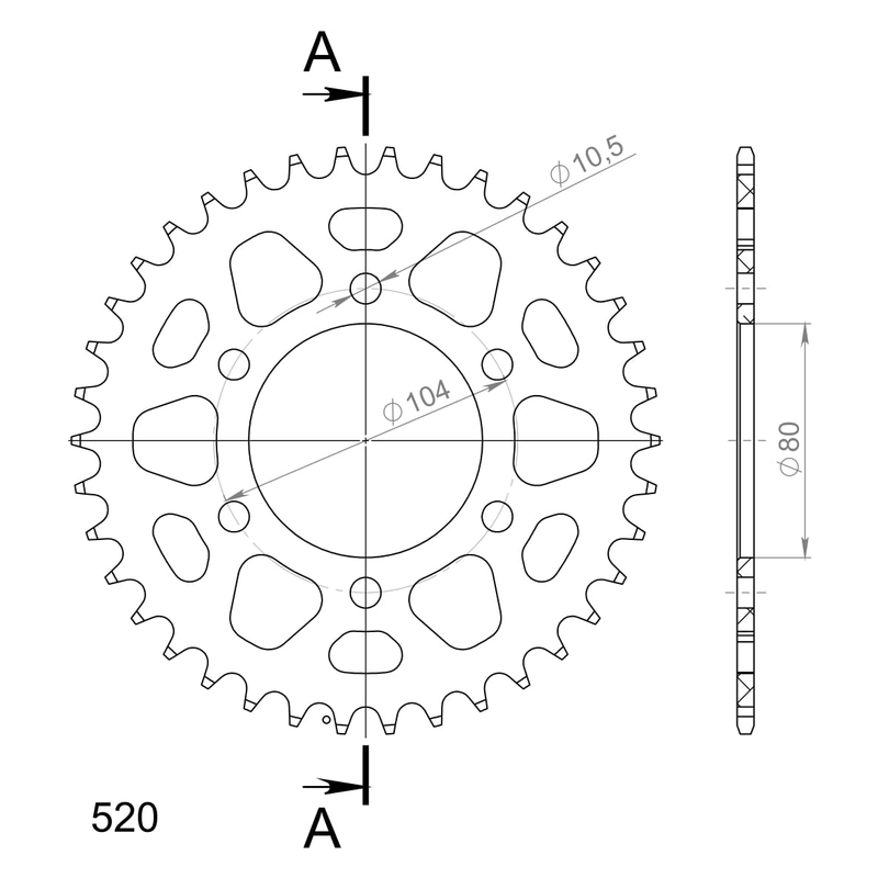 Aluminium-Ketten Rad SUPERSPROX schwarz 38T, 520