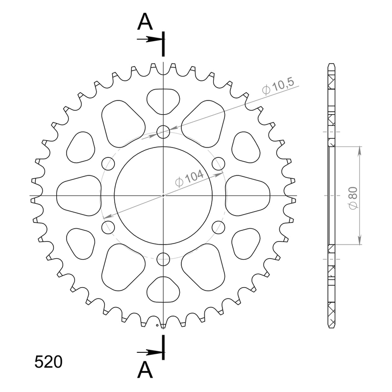 Aluminium-Ketten Rad SUPERSPROX schwarz 41T, 520