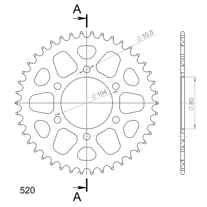 Aluminium-Ketten Rad SUPERSPROX schwarz 42T, 520