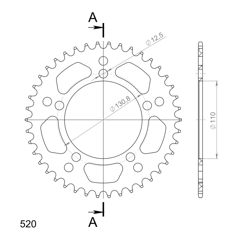 Aluminium-Ketten Rad SUPERSPROX schwarz 42T, 520