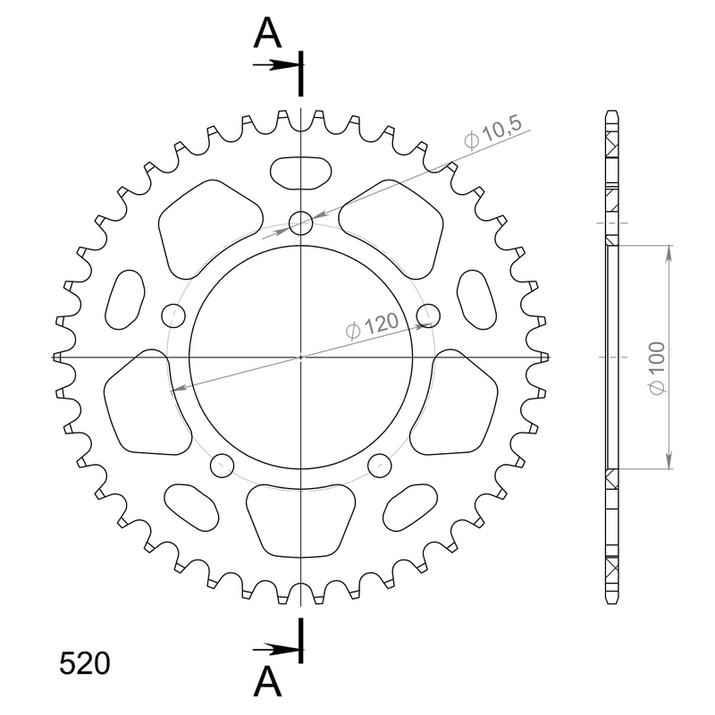 Aluminium-Ketten Rad SUPERSPROX schwarz 42T, 520