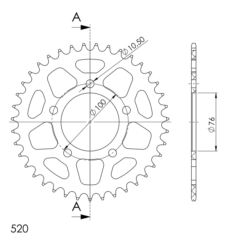 Aluminium-Ketten Rad SUPERSPROX schwarz 40T, 520