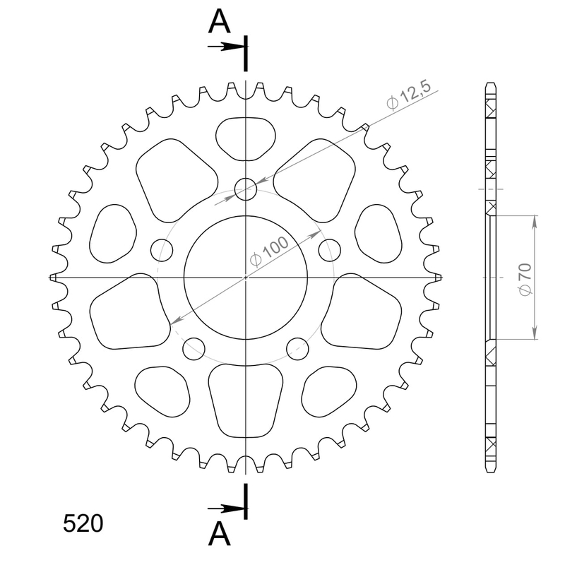 Aluminium-Ketten Rad SUPERSPROX schwarz 42T, 520