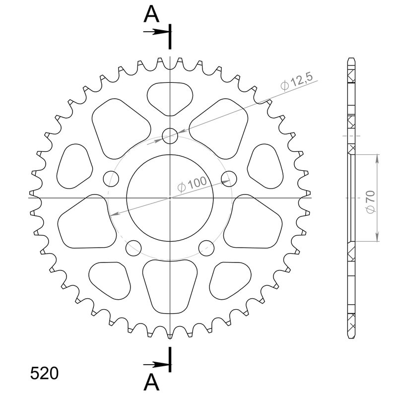 Aluminium-Ketten Rad SUPERSPROX schwarz 43T, 520