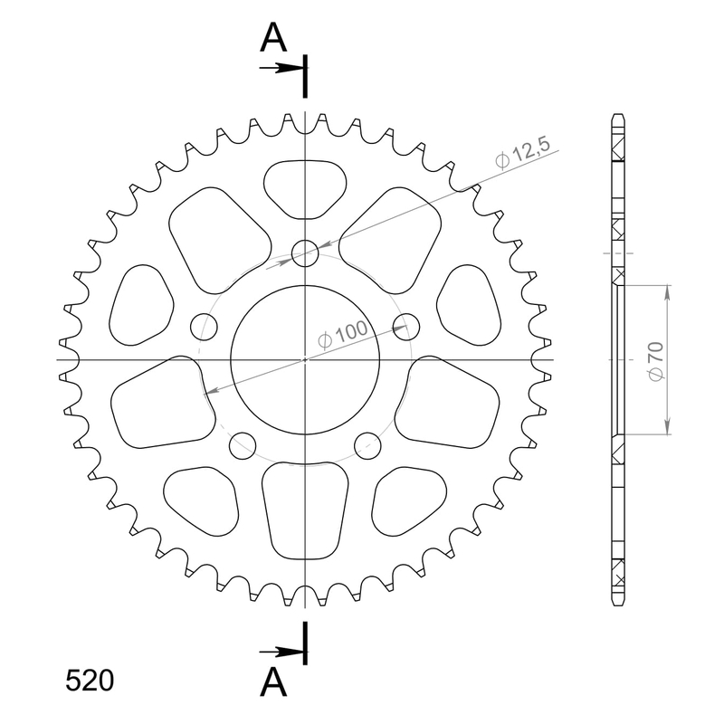 Aluminium-Ketten Rad SUPERSPROX schwarz 44T, 520