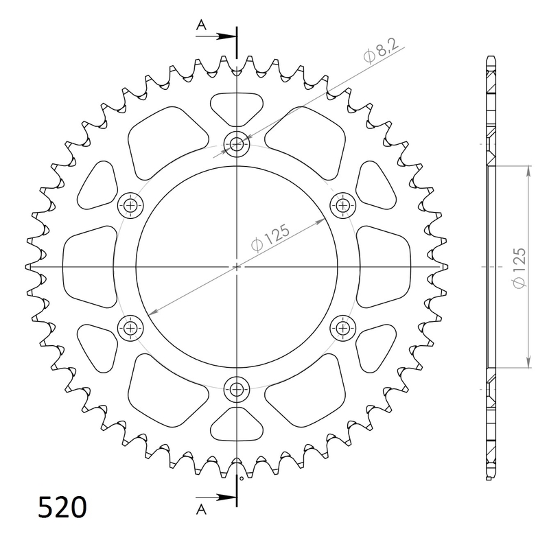 Aluminium-Ketten Rad SUPERSPROX schwarz 51T, 520
