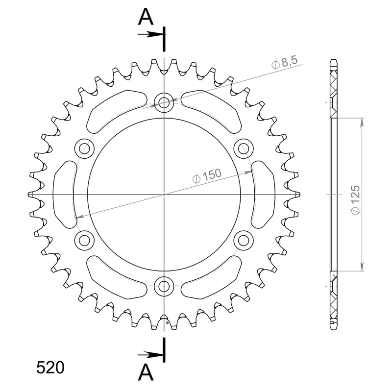 Aluminium-Ketten Rad SUPERSPROX schwarz 42T, 520