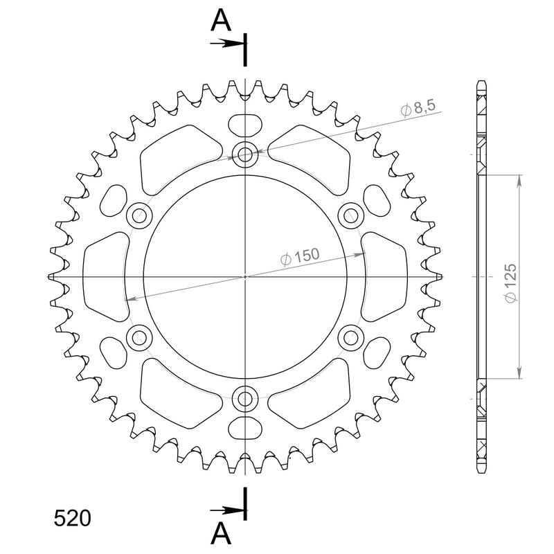 Aluminium-Ketten Rad SUPERSPROX schwarz 46T, 520