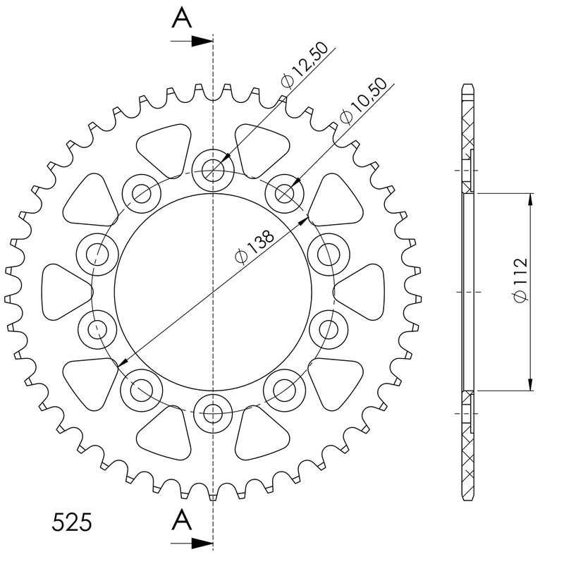 Aluminium-Ketten Rad SUPERSPROX schwarz 45T, 525