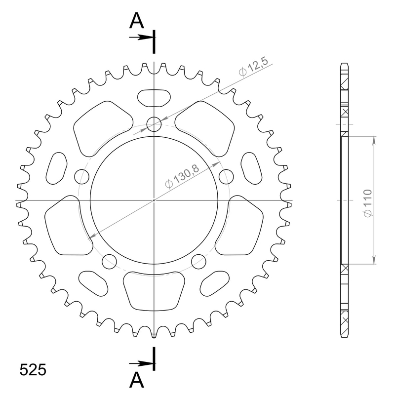Aluminium-Ketten Rad SUPERSPROX schwarz 45T, 525