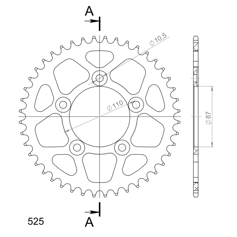 Aluminium-Ketten Rad SUPERSPROX schwarz 44T, 525