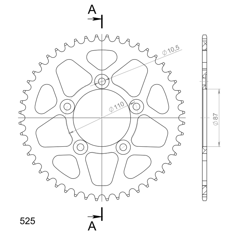 Aluminium-Ketten Rad SUPERSPROX schwarz 48T, 525