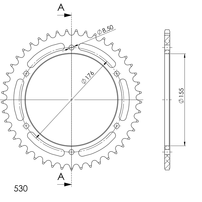 Aluminium-Ketten Rad SUPERSPROX schwarz 45T, 530
