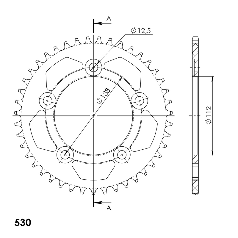 Aluminium-Ketten Rad SUPERSPROX schwarz 43T, 530