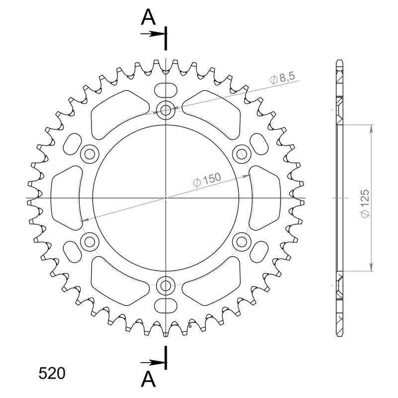 Aluminium-Ketten Rad SUPERSPROX schwarz 45T, 520