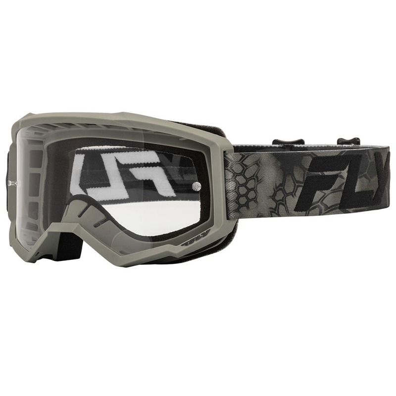 Fly Racing Focus Motocrossbrille grau-schwarz mit klarem Plexiglas