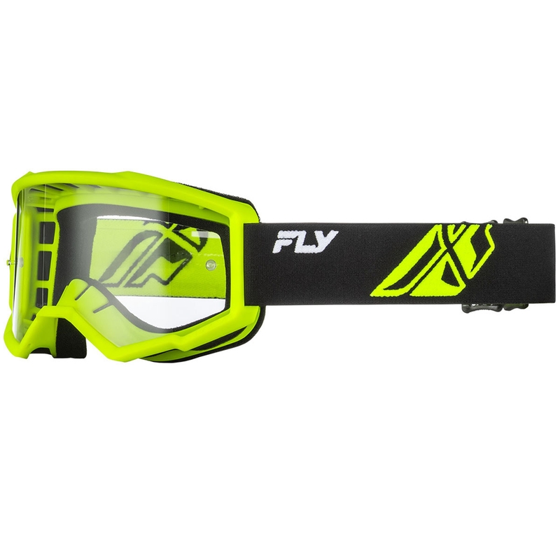 Fly Racing Focus Kinder Motocross-Brille Schwarz-Fluo Grün mit klarer Linse